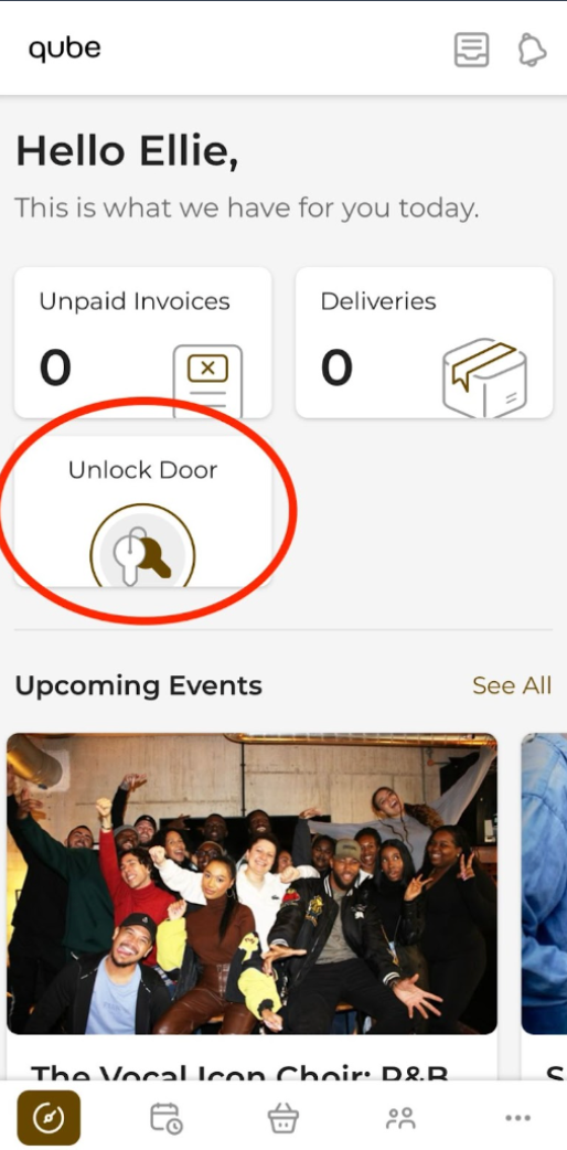 Unlock Door in the Qube app