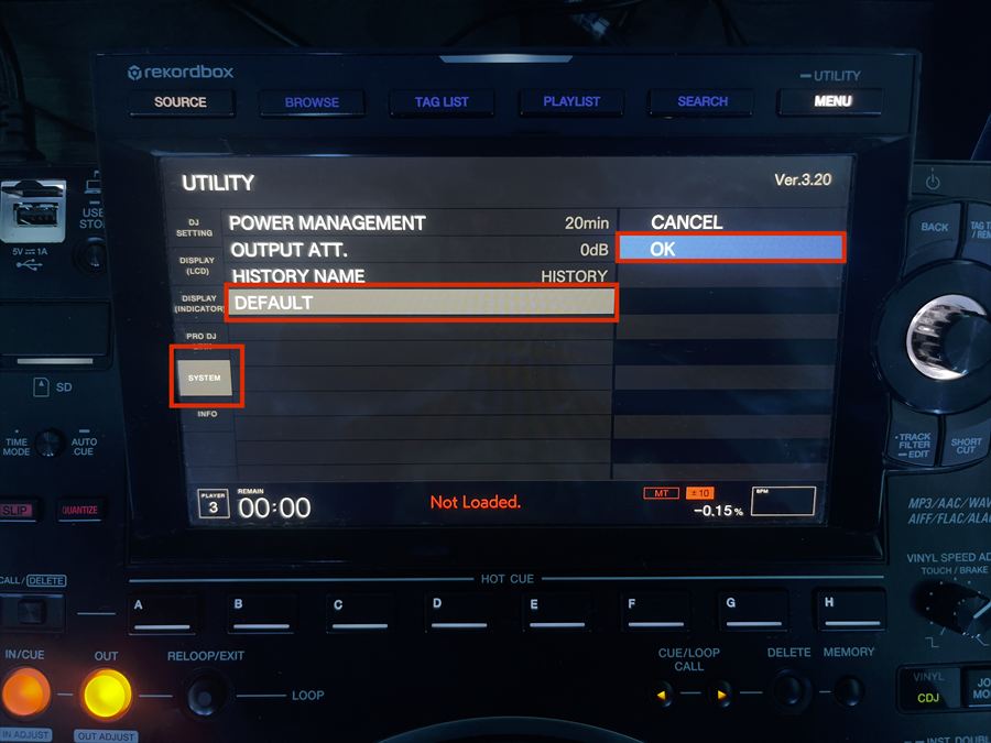 Resetting a CDJ from the SYSTEM menu